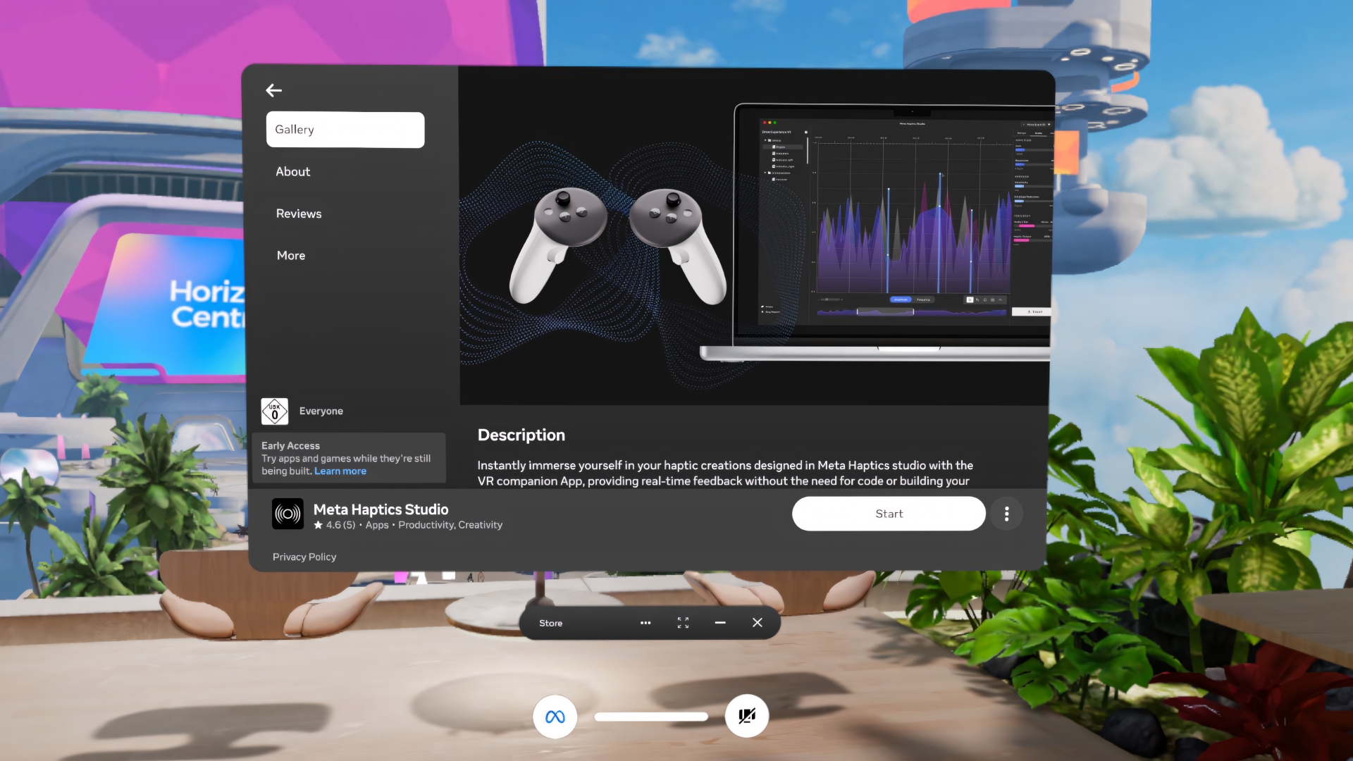 The application page for Meta Haptics Studio in the Quest Store, showing the option to launch.