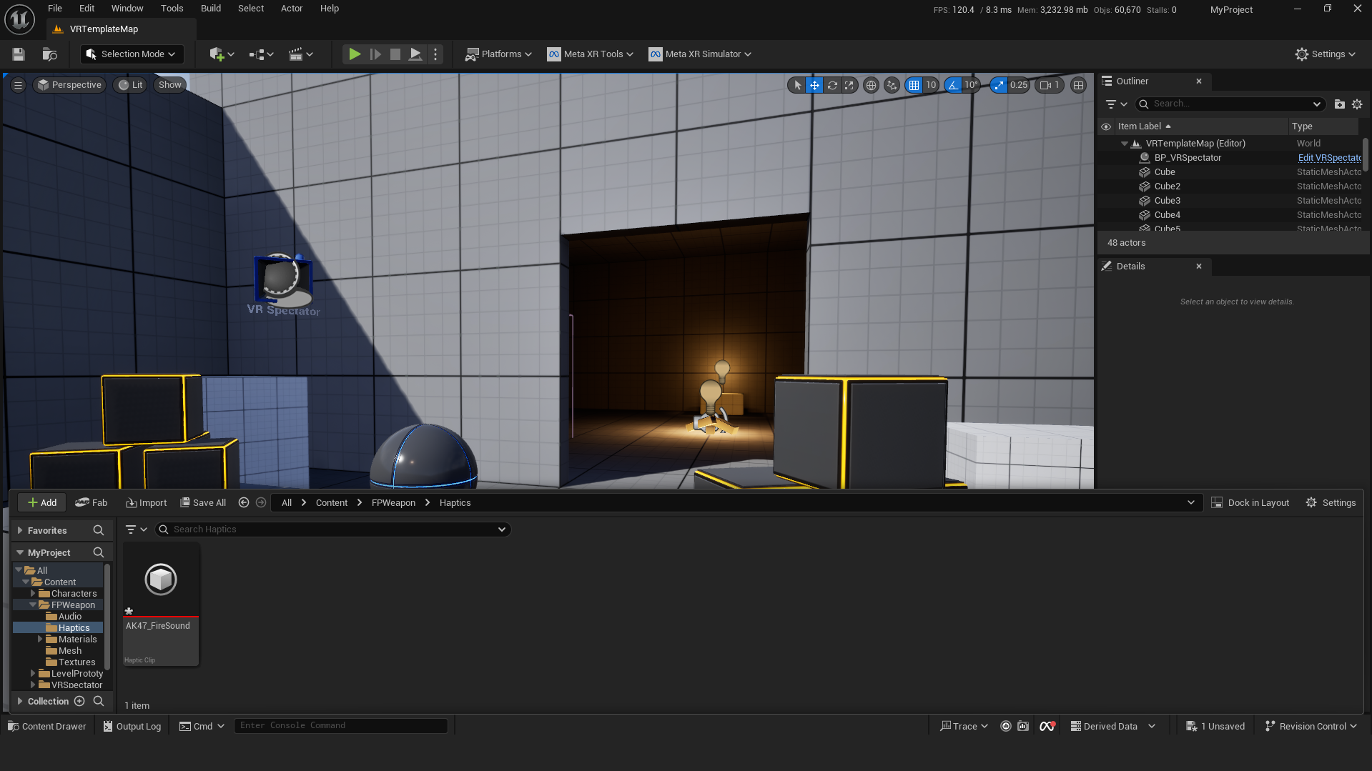 The .haptic file being dragged from a file explorer and dropped into the Unreal Engine Content Browser.