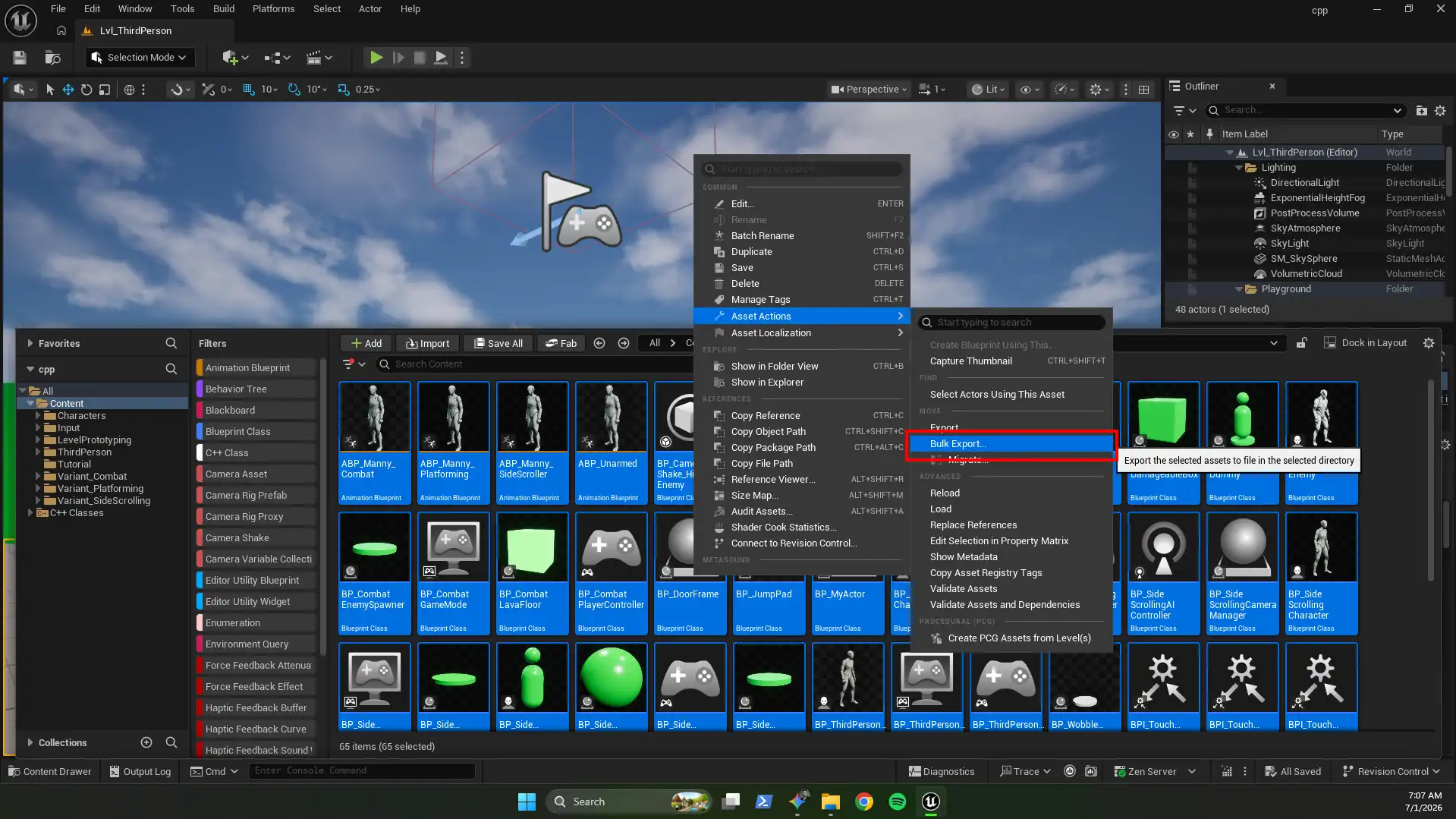 Bulk exporting selected UE5 assets